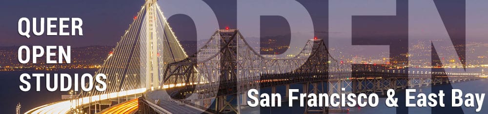 Queer Open Studios Banner Ad with picture of the Bay Bridge.
