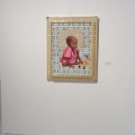 Javier Rocabado Santo Nino de Nadie 2005 Acrylic on Canvas, Gold Leaf, U.S. Dollar Bills, Used Fuzeon Vials