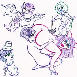 Cartoon image of women frolicing by Dorian Katz