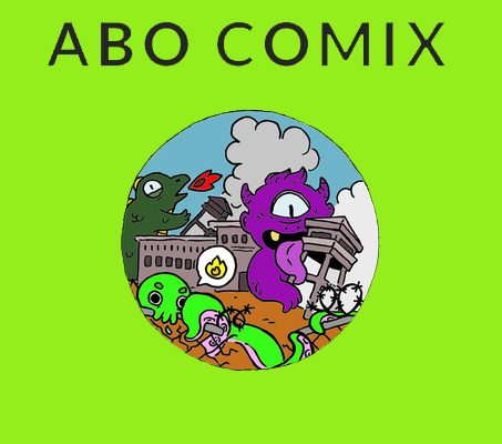 Logo for ABO Comix illustrations of monsters eating a prison
